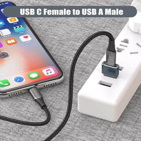 Basesailor USB to USB C Adapter 4 Pack,Type C Female to A Male Charger Cable Converter for Apple Watch Series 7,iPhone 12 13 14 15 Max,iPad 9 10 Pro 6th,Samsung Galaxy S22 S23 A13 A53 Z Flip/Fold Car in Kuwait