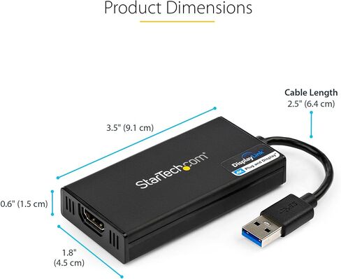 StarTech USB 3.0 to DisplayPort Adapter, 4K 30Hz UHD, TAA (USB32DP4K) | USB to DP display adapter, External adapter, Extended mode, HDCP 2.2, Mac and Windows, External video card in Kuwait