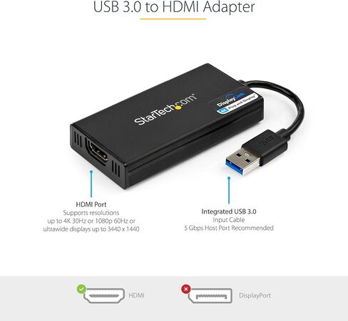 StarTech USB 3.0 to DisplayPort Adapter, 4K 30Hz UHD, TAA (USB32DP4K) | USB to DP display adapter, External adapter, Extended mode, HDCP 2.2, Mac and Windows, External video card in Kuwait