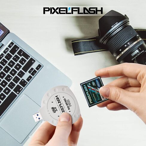 PixelFlash CF Card Reader - Compact Flash Card Reader, USB 3 Card Reader for Computer - Tactical SuperSpeed CompactFlash Memory Adapter, Rugged Anti-Scratch Exterior Classic - No-Bend Pins, Black in Saudi Arabia