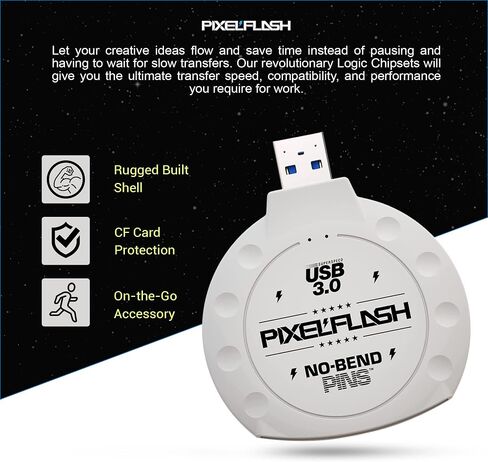 PixelFlash CF Card Reader - Compact Flash Card Reader, USB 3 Card Reader for Computer - Tactical SuperSpeed CompactFlash Memory Adapter, Rugged Anti-Scratch Exterior Classic - No-Bend Pins, Black in Saudi Arabia