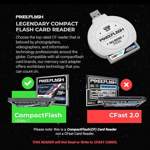 PixelFlash CF Card Reader - Compact Flash Card Reader, USB 3 Card Reader for Computer - Tactical SuperSpeed CompactFlash Memory Adapter, Rugged Anti-Scratch Exterior Classic - No-Bend Pins, Black in Saudi Arabia