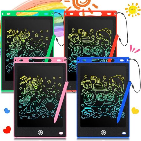 Zonon 4 قطع كمبيوتر لوحي للكتابة LCD لوحة رسومات الشعار المبتكرة لعبة إلكترونية مقاس 8.5 بوصة لوحة كتابة LCD لوحة كتابة إلكترونية قابلة للمسح وقابلة لإعادة الاستخدام للأطفال (أزرق، أحمر، أخضر، وردي) in Kuwait