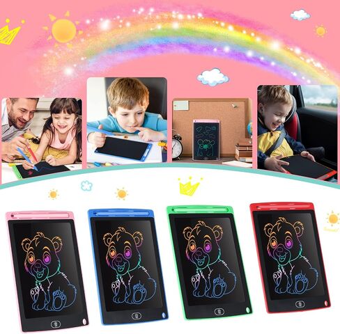Zonon 4 قطع كمبيوتر لوحي للكتابة LCD لوحة رسومات الشعار المبتكرة لعبة إلكترونية مقاس 8.5 بوصة لوحة كتابة LCD لوحة كتابة إلكترونية قابلة للمسح وقابلة لإعادة الاستخدام للأطفال (أزرق، أحمر، أخضر، وردي) in Kuwait