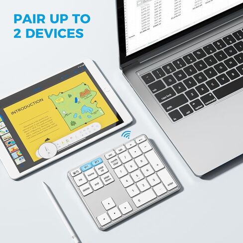 iClever Bluetooth Number Pad for Laptop, Aluminum Wireless Numeric Keypad | 2-Device Switching, Quiet Typing, USB-C Charging, 34-Key Portable Numpad for MacBook, iMac, Laptop, PC, Surface, Data Entry in Saudi Arabia