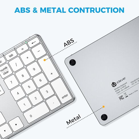 iClever Bluetooth Number Pad for Laptop, Aluminum Wireless Numeric Keypad | 2-Device Switching, Quiet Typing, USB-C Charging, 34-Key Portable Numpad for MacBook, iMac, Laptop, PC, Surface, Data Entry in Saudi Arabia