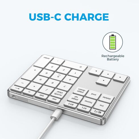 iClever Bluetooth Number Pad for Laptop, Aluminum Wireless Numeric Keypad | 2-Device Switching, Quiet Typing, USB-C Charging, 34-Key Portable Numpad for MacBook, iMac, Laptop, PC, Surface, Data Entry in Saudi Arabia