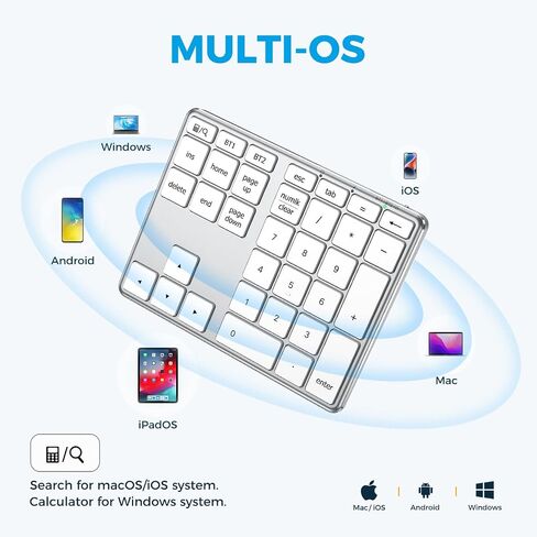 iClever Bluetooth Number Pad for Laptop, Aluminum Wireless Numeric Keypad | 2-Device Switching, Quiet Typing, USB-C Charging, 34-Key Portable Numpad for MacBook, iMac, Laptop, PC, Surface, Data Entry in Saudi Arabia