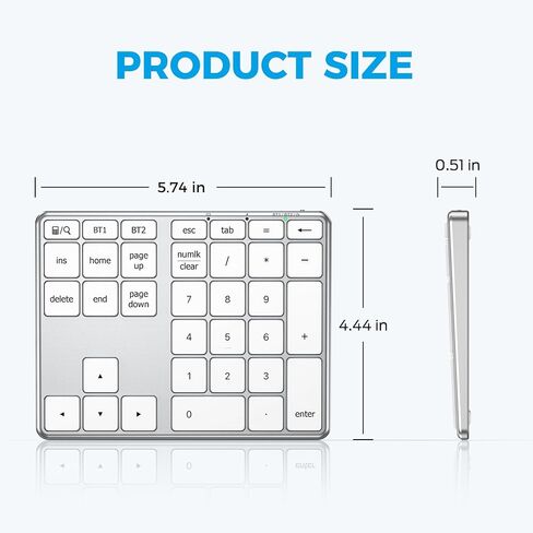 iClever Bluetooth Number Pad for Laptop, Aluminum Wireless Numeric Keypad | 2-Device Switching, Quiet Typing, USB-C Charging, 34-Key Portable Numpad for MacBook, iMac, Laptop, PC, Surface, Data Entry in Saudi Arabia