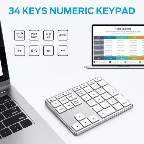 iClever Bluetooth Number Pad for Laptop, Aluminum Wireless Numeric Keypad | 2-Device Switching, Quiet Typing, USB-C Charging, 34-Key Portable Numpad for MacBook, iMac, Laptop, PC, Surface, Data Entry in Saudi Arabia
