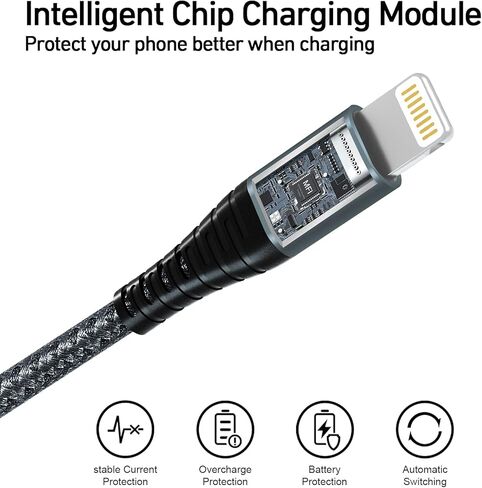 كابل شاحن iPhone بطول 6 أقدام، 3 حزم، [معتمد من Apple MFi] كابل لايتنينج مضفر من النايلون USB سريع لشحن iPhone متوافق مع iPhone14/13/12/12Pro/12ProMax/11/11Pro/XS MAX/XR/XS/X/8/7 in Kuwait