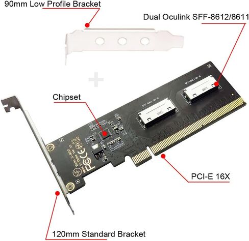 cablecc 50cm OCuLink PCIe PCI-Express SFF-8611 8X 8-Lane to OCuLink SFF-8611 8X SSD Data Active Cable in Kuwait