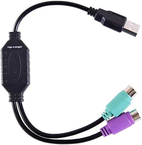 Top-Longer PS2 to USB Adapter for Keyboard & Mouse with PS2 Interface,Support PS/2 Port of KVM Switch (Black) in Kuwait