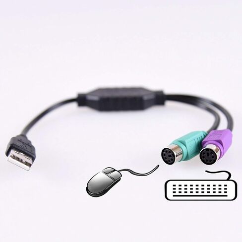 Top-Longer PS2 to USB Adapter for Keyboard & Mouse with PS2 Interface,Support PS/2 Port of KVM Switch (Black) in Kuwait