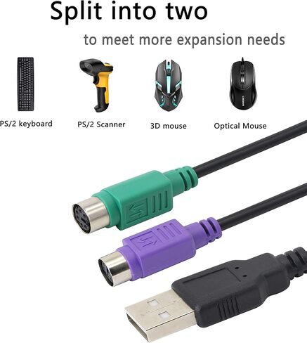 كابل PS/2 إلى USB LEIHONG PS2 قابس USB نشط إلى PS/2 المزدوج محول لوحة المفاتيح رمز الماسح الضوئي محول للوحة المفاتيح - أسود in Kuwait