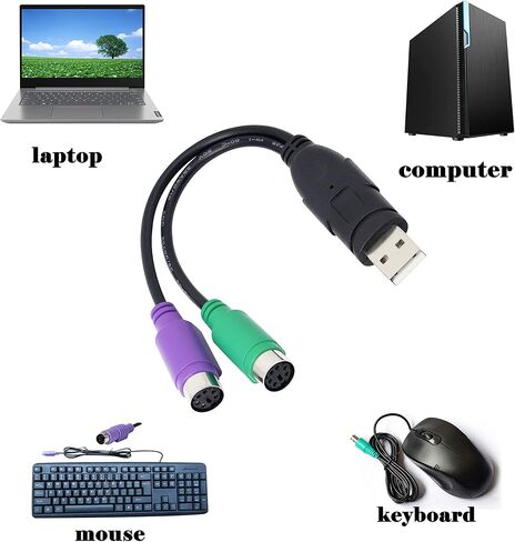 كابل PS/2 إلى USB LEIHONG PS2 قابس USB نشط إلى PS/2 المزدوج محول لوحة المفاتيح رمز الماسح الضوئي محول للوحة المفاتيح - أسود in Kuwait