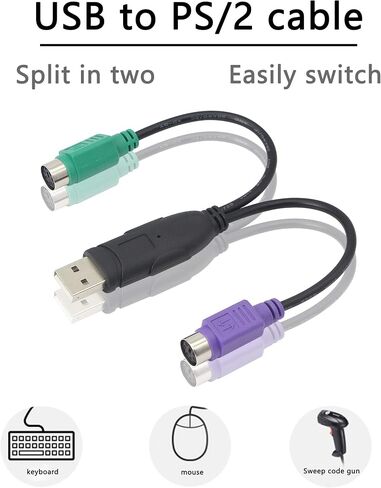 كابل PS/2 إلى USB LEIHONG PS2 قابس USB نشط إلى PS/2 المزدوج محول لوحة المفاتيح رمز الماسح الضوئي محول للوحة المفاتيح - أسود in Kuwait