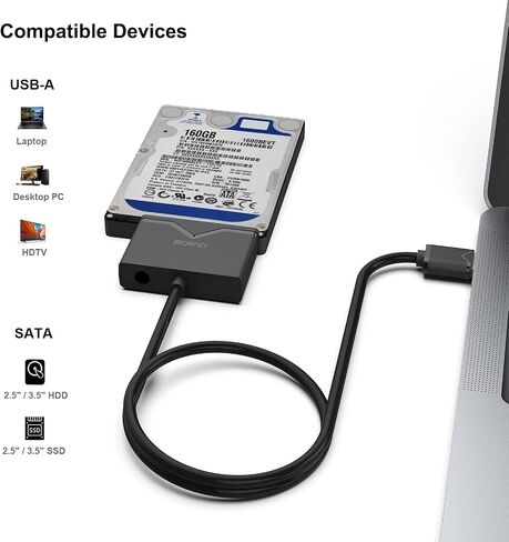BENFEI SATA to USB Cable, 2in1 USB-C/USB 3.0 to SATA III Hard Driver Adapter Compatible for 2.5 inch HDD and SSD in Kuwait