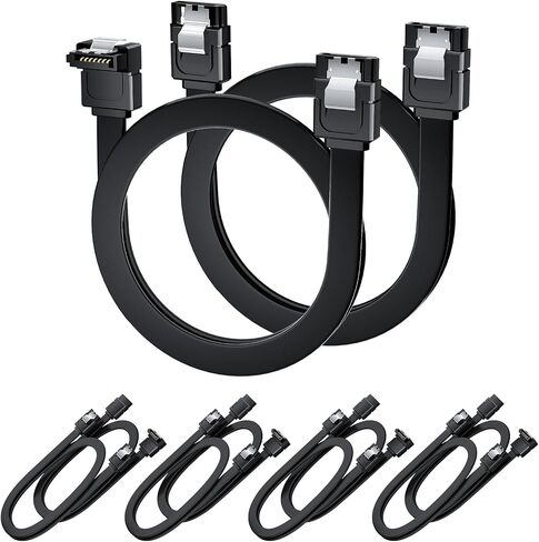 BolAAzuL 2-Pack SATA Cable III Straight & Right Angle | 18 Inch, 7 Pin, 6Gbps, Black, w/ Locking Latch, for SATA Hard Drive, HDD, SSD, CD Driver, CD Writer in Kuwait