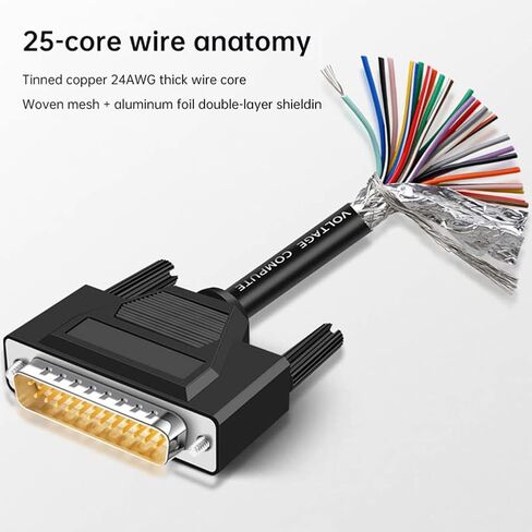 Jienk 6.56Ft 24AWG DB25 أنثى RS232 25 دبوس كابل تمديد تسلسلي، 25 دبوس موصل مطلي بالذهب مع سلك عاري نهاية كابل مفتوح in Kuwait