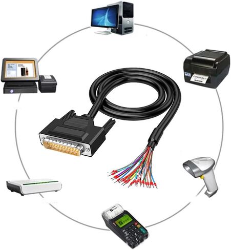 Jienk 6.56Ft 24AWG DB25 أنثى RS232 25 دبوس كابل تمديد تسلسلي، 25 دبوس موصل مطلي بالذهب مع سلك عاري نهاية كابل مفتوح in Kuwait