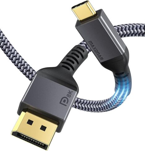 Maxonar USB C إلى DisplayPort VESA معتمد، كابل 8K 60 هرتز من النوع C إلى DP 6.6FT/2M(4K 60 هرتز 144 هرتز 120 هرتز 2K 240 هرتز) 32.4 جيجابت في الثانية 1.4 HBR3 محول فيديو وضع Alt لـ iM1 MacBook Pro Mac Mini، XPS 15 in Kuwait