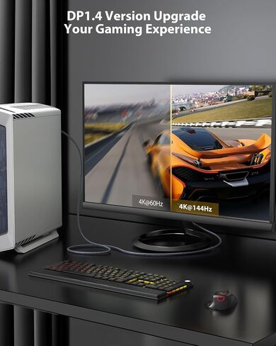 Maxonar USB C إلى DisplayPort VESA معتمد، كابل 8K 60 هرتز من النوع C إلى DP 6.6FT/2M(4K 60 هرتز 144 هرتز 120 هرتز 2K 240 هرتز) 32.4 جيجابت في الثانية 1.4 HBR3 محول فيديو وضع Alt لـ iM1 MacBook Pro Mac Mini، XPS 15 in Kuwait