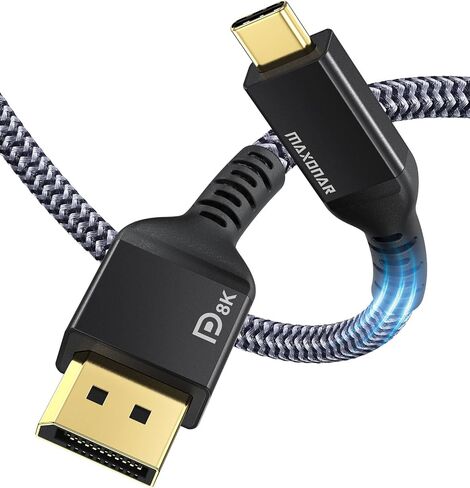 Maxonar USB C إلى DisplayPort VESA معتمد، كابل 8K 60 هرتز من النوع C إلى DP 6.6FT/2M(4K 60 هرتز 144 هرتز 120 هرتز 2K 240 هرتز) 32.4 جيجابت في الثانية 1.4 HBR3 محول فيديو وضع Alt لـ iM1 MacBook Pro Mac Mini، XPS 15 in Kuwait