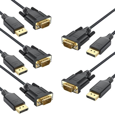 DisplayPort to VGA Cable 6ft, Display Port DP to VGA 1080P@60Hz, Braided | Gold-Plated Male to Male Cord for Desktop Laptop Graphics Card to Monitor in Kuwait