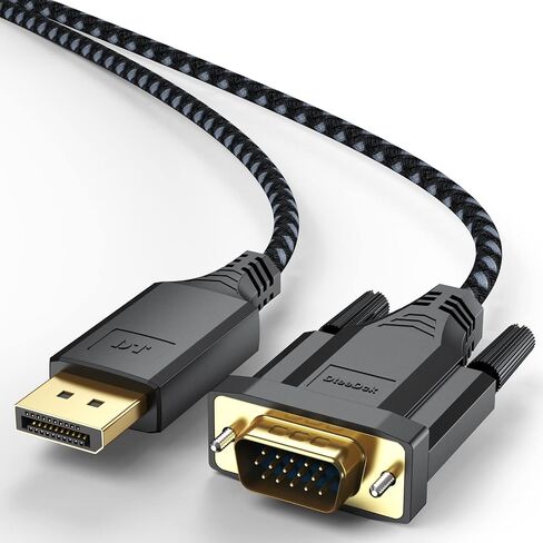 DisplayPort to VGA Cable 6ft, Display Port DP to VGA 1080P@60Hz, Braided | Gold-Plated Male to Male Cord for Desktop Laptop Graphics Card to Monitor in Kuwait
