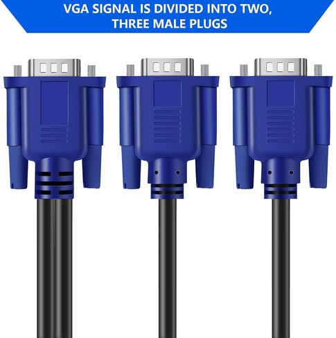 VGA Splitter Cable 1080P Dual VGA Monitor Y Cable 1 Male to 2 Female Adapter Cable Only for Screen Duplication - 1.5 Feet (No Screen Extension) - Only Work for Identical Monitor in Saudi Arabia
