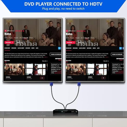 VGA Splitter Cable 1080P Dual VGA Monitor Y Cable 1 Male to 2 Female Adapter Cable Only for Screen Duplication - 1.5 Feet (No Screen Extension) - Only Work for Identical Monitor in Saudi Arabia