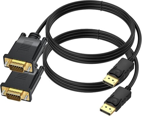 DisplayPort to VGA Cable 6FT 2-Pack, 1080P@60Hz Male to Male Video Cord | Unidirectional, No audio, Multi-shielded design, Compatible with Computer, Monitor, TV, Projector and More in Kuwait