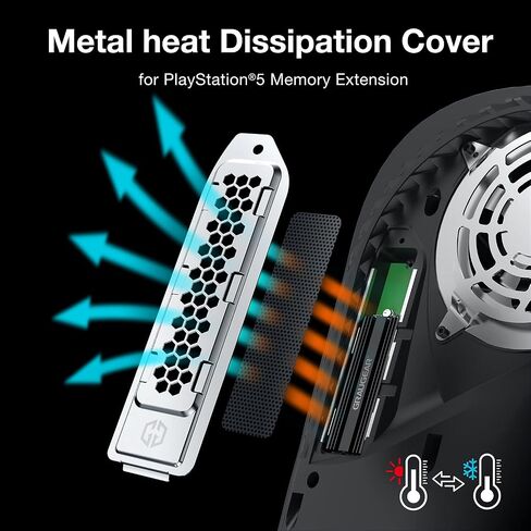 GRAUGEAR Metal Heat Dissipation Cover for PS5 Pro/Slim M.2 SSD Expansion Slot | Fit for M.2 NVMe SSD with Heatsink | New Breathable Cellular Hole | Cooling and Dust Proof | Silver in Kuwait