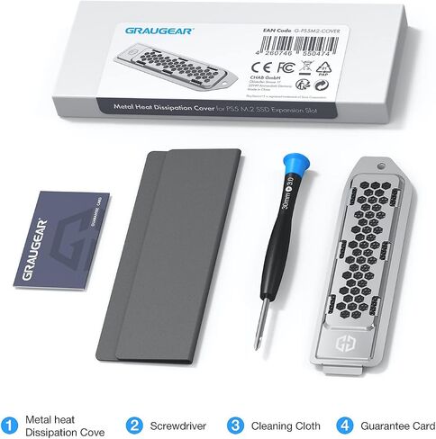 GRAUGEAR Metal Heat Dissipation Cover for PS5 Pro/Slim M.2 SSD Expansion Slot | Fit for M.2 NVMe SSD with Heatsink | New Breathable Cellular Hole | Cooling and Dust Proof | Silver in Kuwait