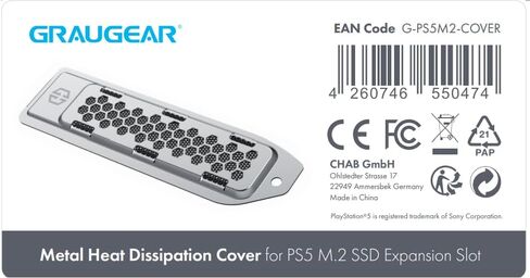GRAUGEAR Metal Heat Dissipation Cover for PS5 Pro/Slim M.2 SSD Expansion Slot | Fit for M.2 NVMe SSD with Heatsink | New Breathable Cellular Hole | Cooling and Dust Proof | Silver in Kuwait