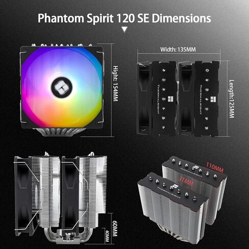 مبرد هواء وحدة المعالجة المركزية من Thermalright PS120SE ARGB، مبرد وحدة المعالجة المركزية 7 أنابيب حرارية، مروحة TL-C12B-S V2 PWM مزدوجة 120 مم، تقنية AGHP 4.0، محمل S-FDB، لـ AMD AM4 AM5/Intel 1700/1150/1151/1200، مبرد الكمبيوتر الشخصي in Kuwait
