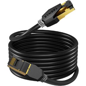 كابل إيثرنت Tesmax Cat 8 بطول 6 أقدام، كابل إنترنت عالي السرعة للألعاب، كابل 40 جيجابت في الثانية 2000 ميجا هرتز 26AWG Cat8 LAN، كابل شبكة خارجي وداخلي عالي التحمل مع موصل RJ45 مطلي بالذهب لجهاز التوجيه والمودم والكمبيوتر الشخصي in Kuwait
