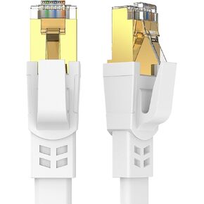Cat8 Ethernet Cable 25FT 40Gbps High Speed 2000MHz Gold-Plated RJ45 | S/FTP Flat Ethernet Cable, UV/Wear-Resistant, Indoor & Outdoor Use,for Router, Modem, Gaming, PC,Switch, Streaming – White in Saudi Arabia
