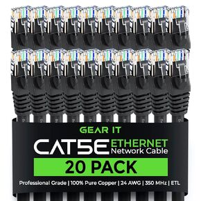 GearIT 20-Pack, Cat5e Ethernet Patch Cable 7 Feet - Snagless RJ45 Computer LAN Network Cord, Blue