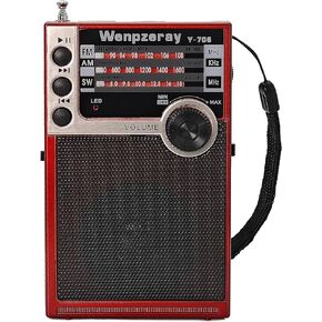 Wenpzeray Y-706 راديو الجيب المحمول AM FM SW جهاز استقبال يعمل بالبطارية مع مكبر صوت عالي الجودة يدعم USB/TF بطاقة تشغيل مقبس سماعة الرأس للطوارئ الداخلية والخارجية (أسود)