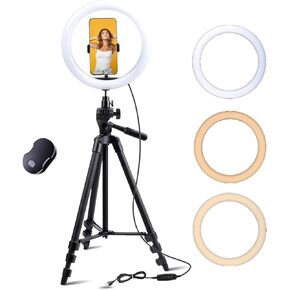 Fugetek 12" Desktop Ring Light with Phone Tripod Stand, Phone Mount, USB Powered, Easy Extendable Legs, LED, 3 Color Modes, Dimmable, Photos, Video, Tik Tok Black