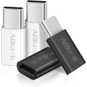 ARKTEK USB Type C Adapter, 4-Pack Micro USB Female to USB C Male Aluminum USB Type C Adapter Syncing Data Transfer and Charging Compatible with Samsung Galaxy S20 Note 10, and More (Black/White)