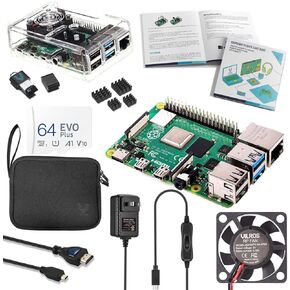 Vilros Raspberry Pi 4 Complete Starter Kit- Includes Raspberry Pi 4 Board, Fan Cooled Case, 64GB Preloaded Micro SD Card and More (1GB, Clear Transparent Case)