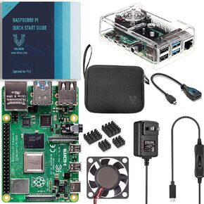 Vilros Basic Starter Kit for Raspberry Pi 4 with Fan Cooled ABS Case includes Raspberry Pi Board and 7 Accessories (1GB, Clear Transparent Case)