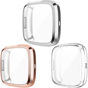 Wepro Screen Protective Case Compatible with Fitbit Versa 2 Smartwatch | 3-Pack Soft TPU Full Cover Cases Compatible with Fitbit Versa 2 Watch, Clear/Black/Rose Gold in Saudi Arabia
