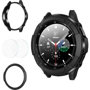 Goton 3 in 1 Accessories for Samsung Galaxy Watch 3 41mm, 1 Rugged TPU Armor Bumper Case +2 Tempered Glass Screen Protector Films + 1 Bezel Ring for Galaxy Watch 3 41mm
