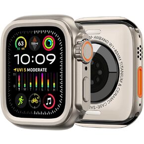 جراب معدني 3 في 1 من amBand متوافق مع Apple Watch Series 6/5/4 SE/SE2 مقاس 44 مم، واقي ممتص الصدمات W1 [يتحول إلى ترقية Ultra 2/1] مع تاج الساعة + غطاء خلفي للساعة، تيتانيوم أصلي in Kuwait