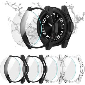 Cuteey [4+4 عبوات] حافظة حماية شاشة لساعة Galaxy Watch 6 مقاس 40 مم، غطاء ممتص للصدمات صلب من البولي كربونات مع طبقة واقية من الزجاج المقوى المضاد للضباب لملحقات ساعة Galaxy Watch 6 مقاس 40 مم، ضوء النجوم/أخضر/شفاف/أرجواني