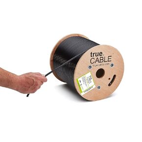 trueCABLE RG6 Quad Shield Coax, 500ft, Black, Riser Rated (CMR/CATVR/CL2), Bare Copper Conductor Coaxial Cable, 3GHz Sweep Tested in Saudi Arabia